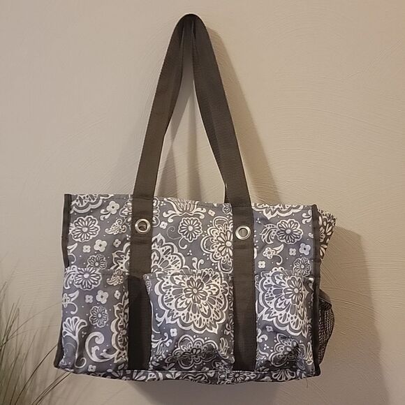 THIRTY-ONE BROWN DAMASK MEDIUM ORGANIZING UTILITY TOTE BAG - Picture 1 of 13